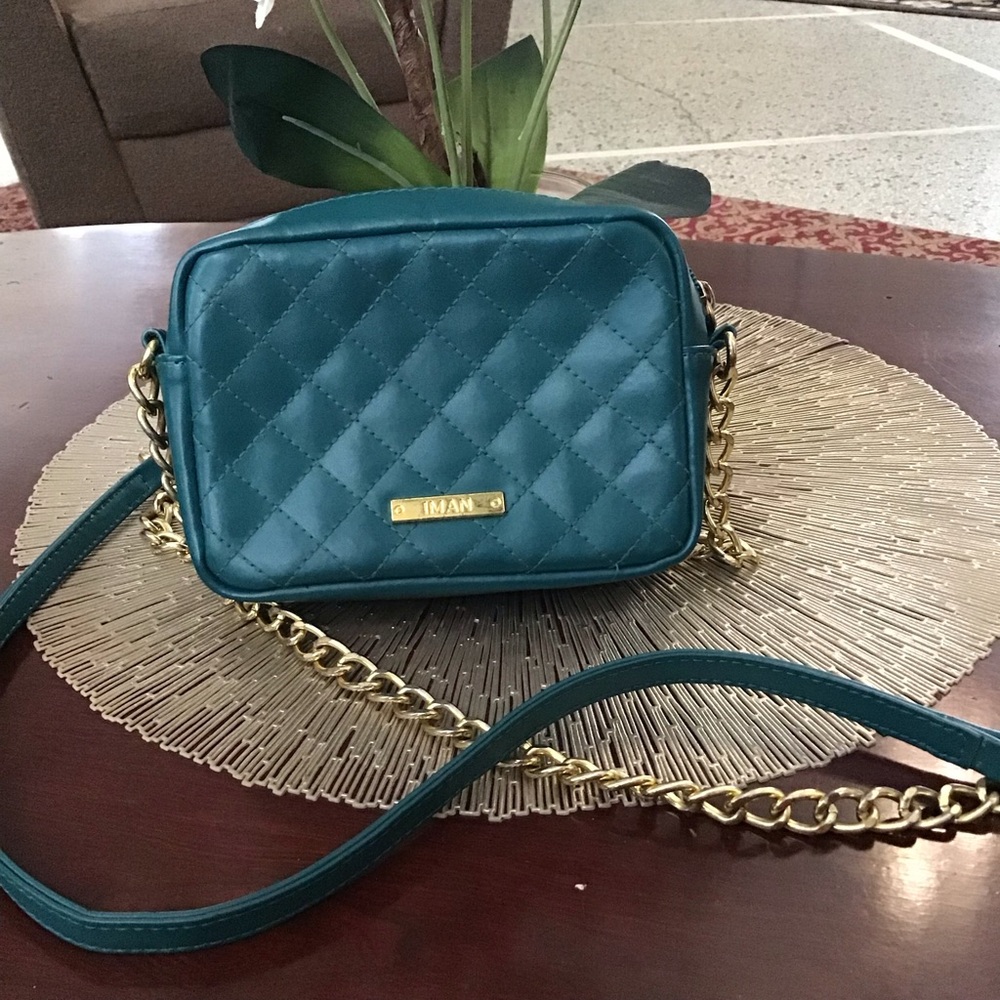 IMAN Emerald Quilted Crossbody Bag with Gold Chain